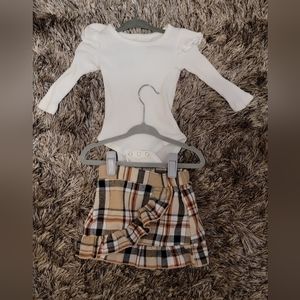 Baby Girl Plaid Skirt Outfit with Ruffled Shirt